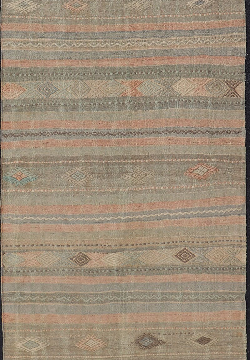 Measures: 2'9 x 7'11 Stripe Vintage Turkish Kilim Flat - Weave Runner With Geometric Tribal Design. Keivan Woven Arts / rug TU - NED - 5032, country of origin / type: Turkey / Kilim, circa 1960 This Kilim runner from Turkey features a striped design o... - Keivan Woven ArtsTU - NED - 5032 - 23084Rug