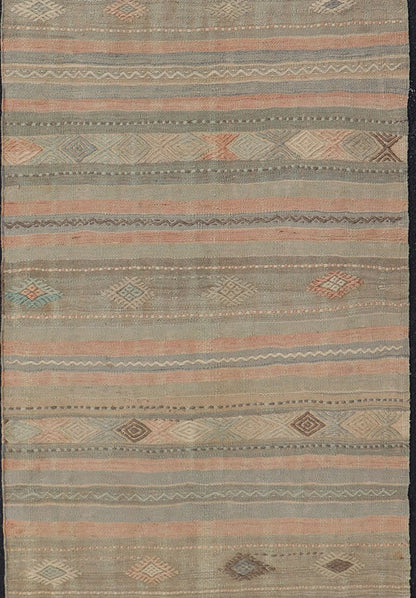 Measures: 2'9 x 7'11 Stripe Vintage Turkish Kilim Flat - Weave Runner With Geometric Tribal Design. Keivan Woven Arts / rug TU - NED - 5032, country of origin / type: Turkey / Kilim, circa 1960 This Kilim runner from Turkey features a striped design o... - Keivan Woven ArtsTU - NED - 5032 - 23084Rug