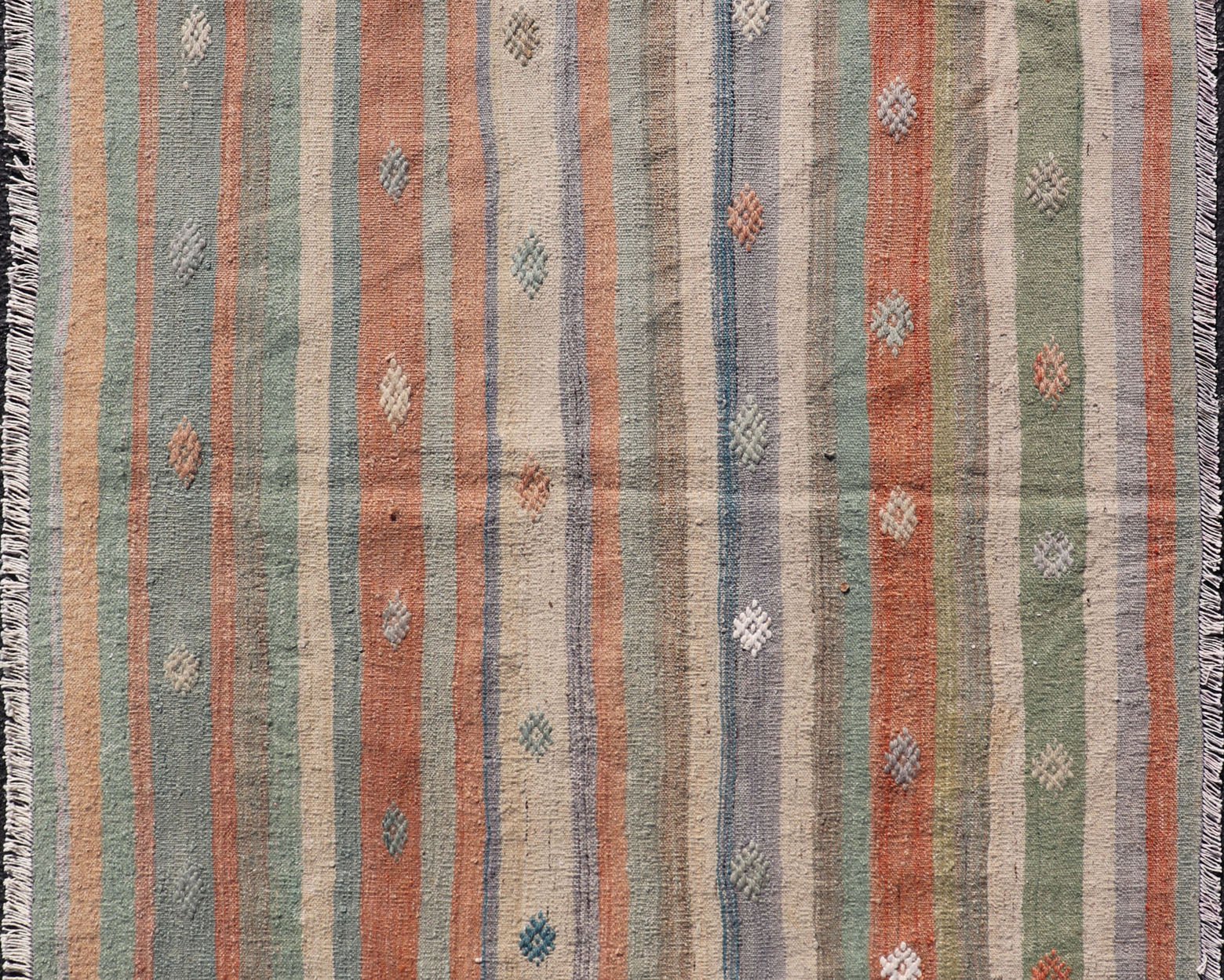 Measures: 3'4 x 4'7 Colorful Vintage Turkish Flat - Weave Kilim Rug with Geometric Striped Design. Keivan Woven Arts / rug TU - NED - 5033, country of origin / type: Turkey / Kilim, circa 1960. Woven during the mid - 20th century in Turkey, this des... - Keivan Woven ArtsTU - NED - 5033 - 23024Rug