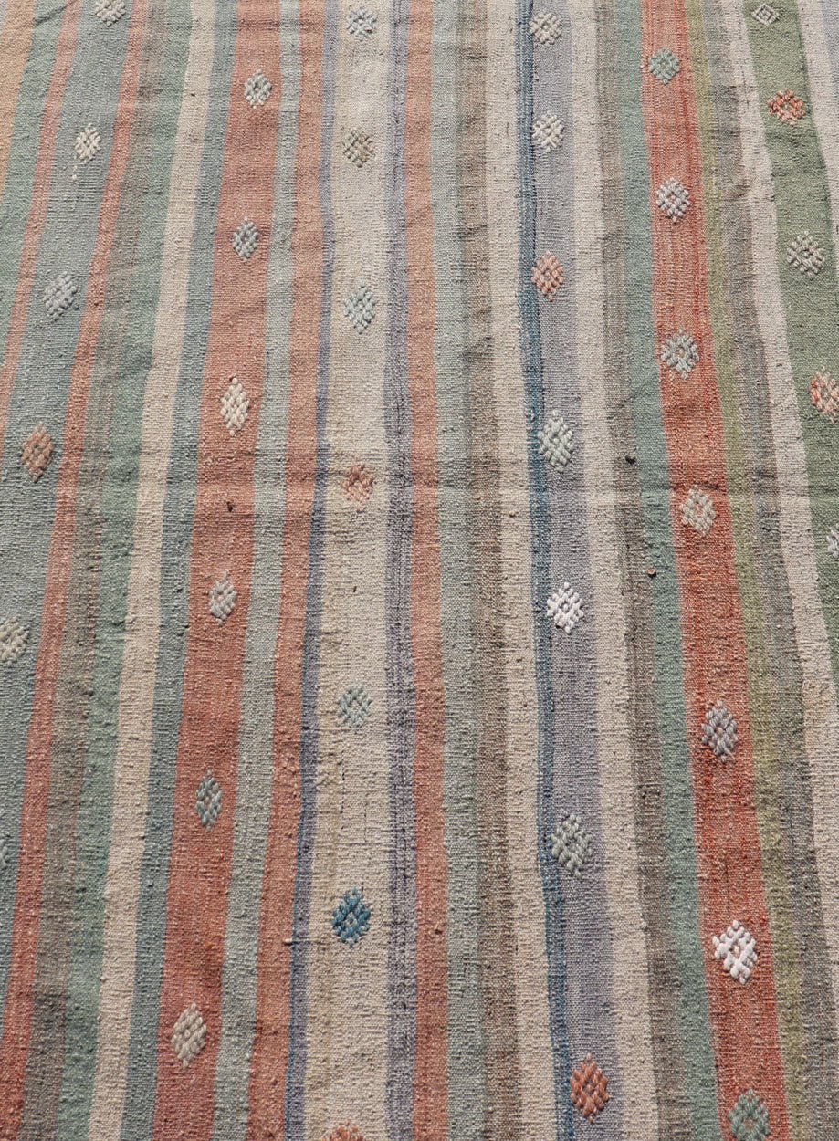 Measures: 3'4 x 4'7 Colorful Vintage Turkish Flat - Weave Kilim Rug with Geometric Striped Design. Keivan Woven Arts / rug TU - NED - 5033, country of origin / type: Turkey / Kilim, circa 1960. Woven during the mid - 20th century in Turkey, this des... - Keivan Woven ArtsTU - NED - 5033 - 23024Rug