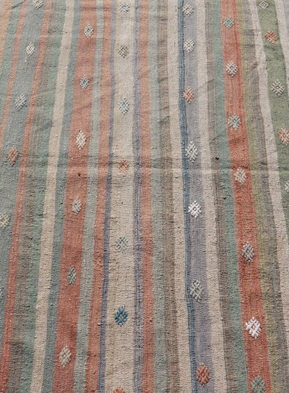 Measures: 3'4 x 4'7 Colorful Vintage Turkish Flat - Weave Kilim Rug with Geometric Striped Design. Keivan Woven Arts / rug TU - NED - 5033, country of origin / type: Turkey / Kilim, circa 1960. Woven during the mid - 20th century in Turkey, this des... - Keivan Woven ArtsTU - NED - 5033 - 23024Rug