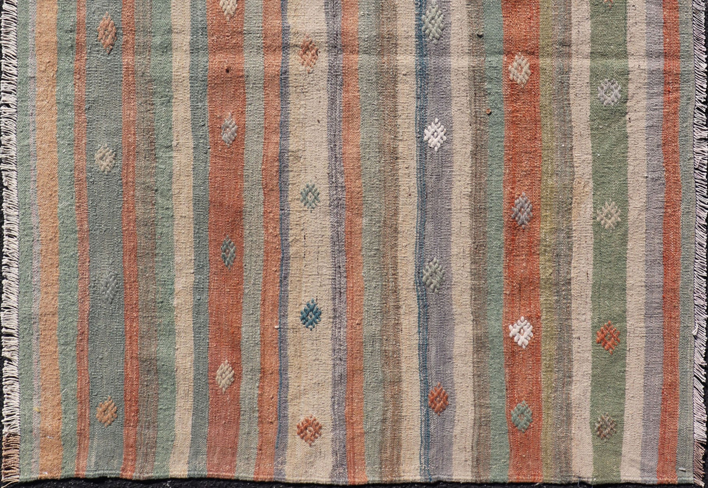 Measures: 3'4 x 4'7 Colorful Vintage Turkish Flat - Weave Kilim Rug with Geometric Striped Design. Keivan Woven Arts / rug TU - NED - 5033, country of origin / type: Turkey / Kilim, circa 1960. Woven during the mid - 20th century in Turkey, this des... - Keivan Woven ArtsTU - NED - 5033 - 23024Rug