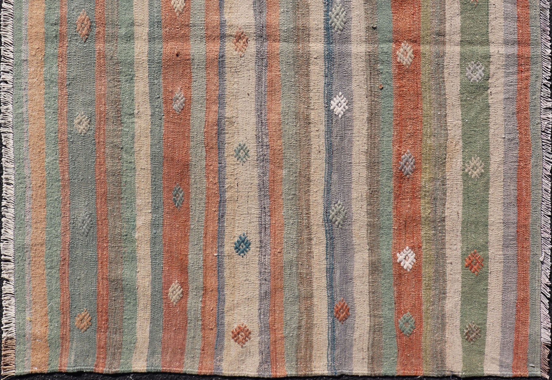 Measures: 3'4 x 4'7 Colorful Vintage Turkish Flat - Weave Kilim Rug with Geometric Striped Design. Keivan Woven Arts / rug TU - NED - 5033, country of origin / type: Turkey / Kilim, circa 1960. Woven during the mid - 20th century in Turkey, this des... - Keivan Woven ArtsTU - NED - 5033 - 23024Rug