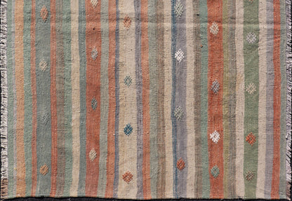 Measures: 3'4 x 4'7 Colorful Vintage Turkish Flat - Weave Kilim Rug with Geometric Striped Design. Keivan Woven Arts / rug TU - NED - 5033, country of origin / type: Turkey / Kilim, circa 1960. Woven during the mid - 20th century in Turkey, this des... - Keivan Woven ArtsTU - NED - 5033 - 23024Rug