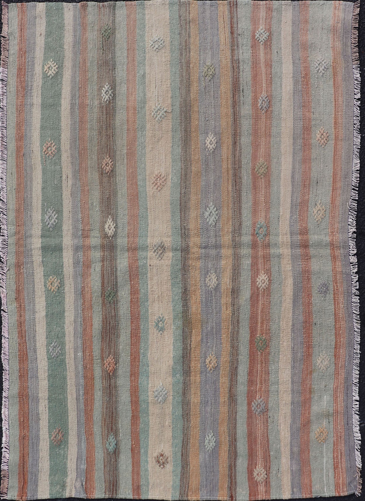 Measures: 3'1 x 4'8 Colorful Vintage Turkish Flat - Weave Kilim Rug with Geometric Striped Design. Keivan Woven Arts / rug TU - NED - 5034, country of origin / type: Turkey / Kilim, circa 1960. Woven during the mid - 20th century in Turkey, this designe... - Keivan Woven ArtsTU - NED - 5034 - 22920Rug