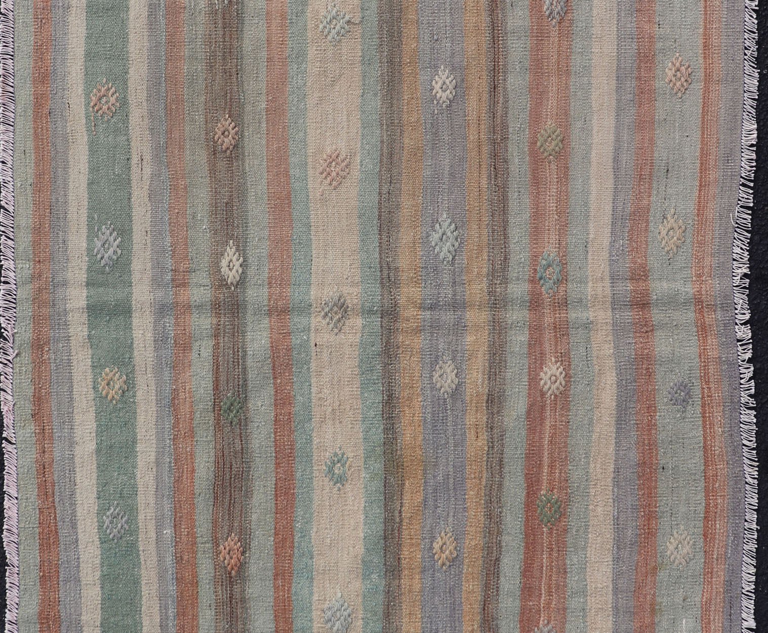 Measures: 3'1 x 4'8 Colorful Vintage Turkish Flat - Weave Kilim Rug with Geometric Striped Design. Keivan Woven Arts / rug TU - NED - 5034, country of origin / type: Turkey / Kilim, circa 1960. Woven during the mid - 20th century in Turkey, this designe... - Keivan Woven ArtsTU - NED - 5034 - 22920Rug