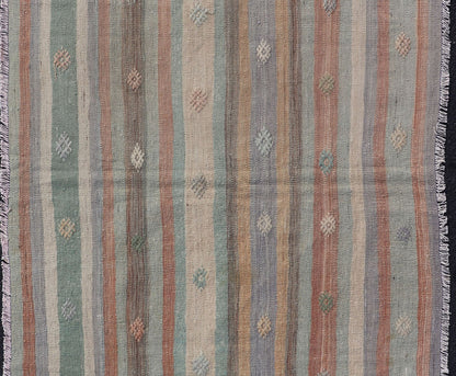 Measures: 3'1 x 4'8 Colorful Vintage Turkish Flat - Weave Kilim Rug with Geometric Striped Design. Keivan Woven Arts / rug TU - NED - 5034, country of origin / type: Turkey / Kilim, circa 1960. Woven during the mid - 20th century in Turkey, this designe... - Keivan Woven ArtsTU - NED - 5034 - 22920Rug