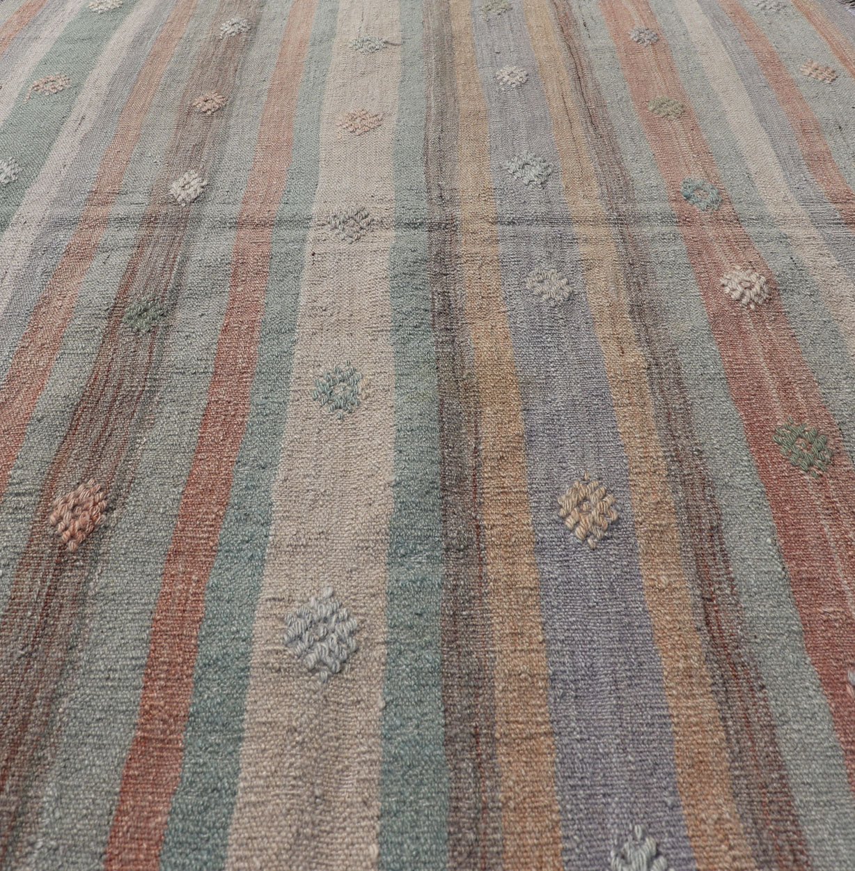 Measures: 3'1 x 4'8 Colorful Vintage Turkish Flat - Weave Kilim Rug with Geometric Striped Design. Keivan Woven Arts / rug TU - NED - 5034, country of origin / type: Turkey / Kilim, circa 1960. Woven during the mid - 20th century in Turkey, this designe... - Keivan Woven ArtsTU - NED - 5034 - 22920Rug