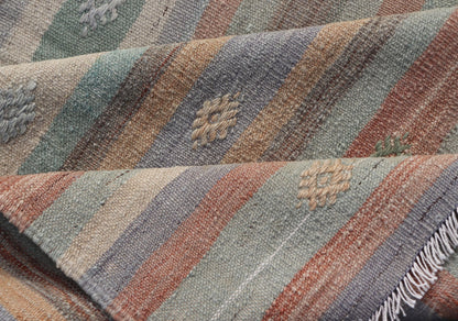Measures: 3'1 x 4'8 Colorful Vintage Turkish Flat - Weave Kilim Rug with Geometric Striped Design. Keivan Woven Arts / rug TU - NED - 5034, country of origin / type: Turkey / Kilim, circa 1960. Woven during the mid - 20th century in Turkey, this designe... - Keivan Woven ArtsTU - NED - 5034 - 22920Rug