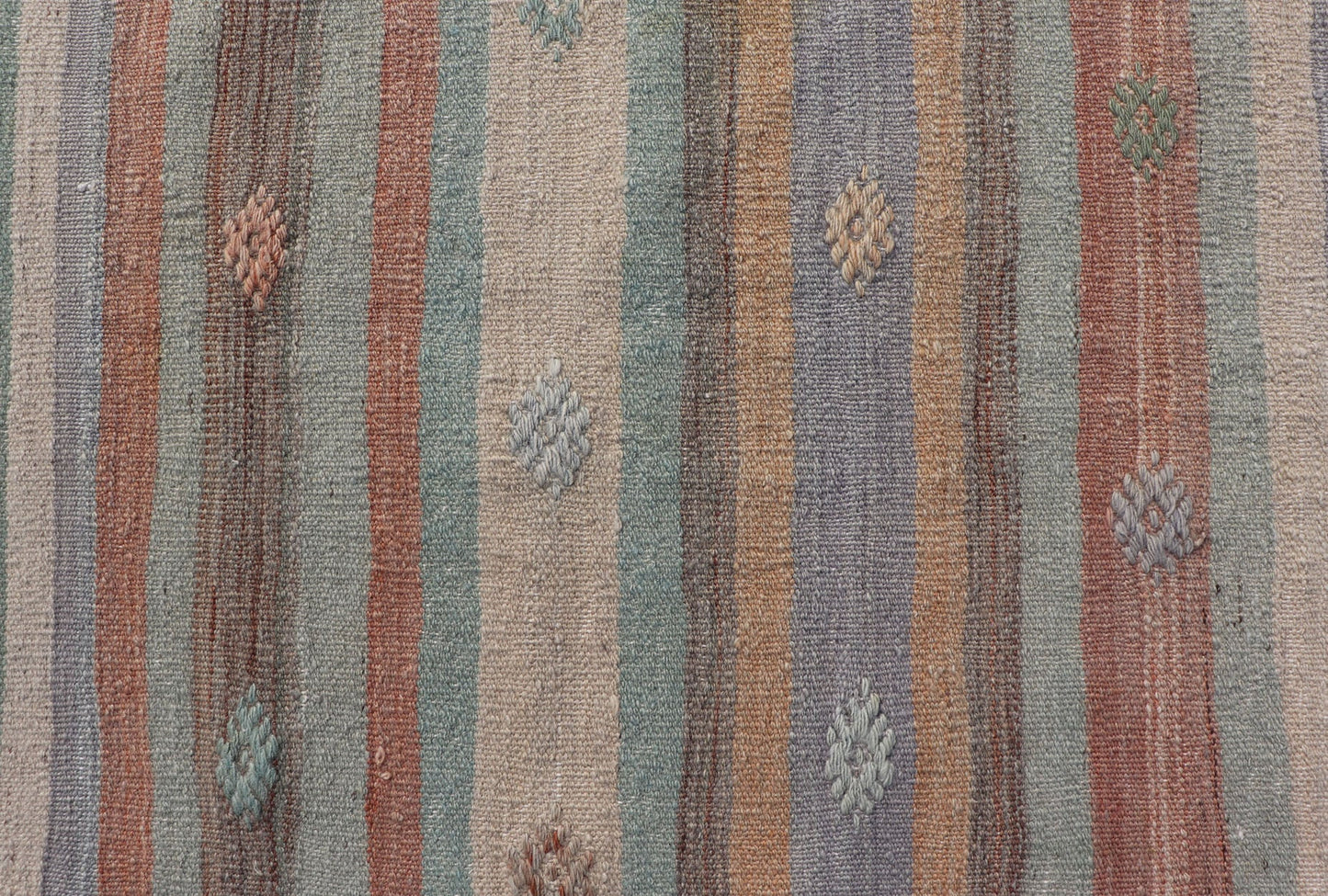 Measures: 3'1 x 4'8 Colorful Vintage Turkish Flat - Weave Kilim Rug with Geometric Striped Design. Keivan Woven Arts / rug TU - NED - 5034, country of origin / type: Turkey / Kilim, circa 1960. Woven during the mid - 20th century in Turkey, this designe... - Keivan Woven ArtsTU - NED - 5034 - 22920Rug