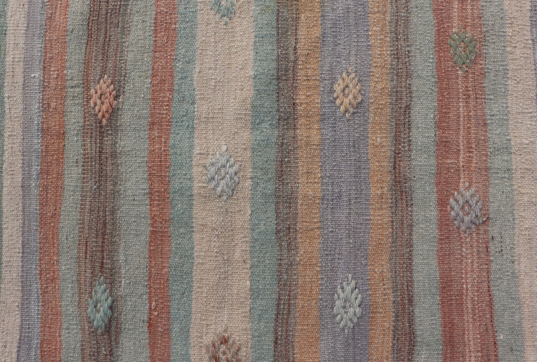 Measures: 3'1 x 4'8 Colorful Vintage Turkish Flat - Weave Kilim Rug with Geometric Striped Design. Keivan Woven Arts / rug TU - NED - 5034, country of origin / type: Turkey / Kilim, circa 1960. Woven during the mid - 20th century in Turkey, this designe... - Keivan Woven ArtsTU - NED - 5034 - 22920Rug