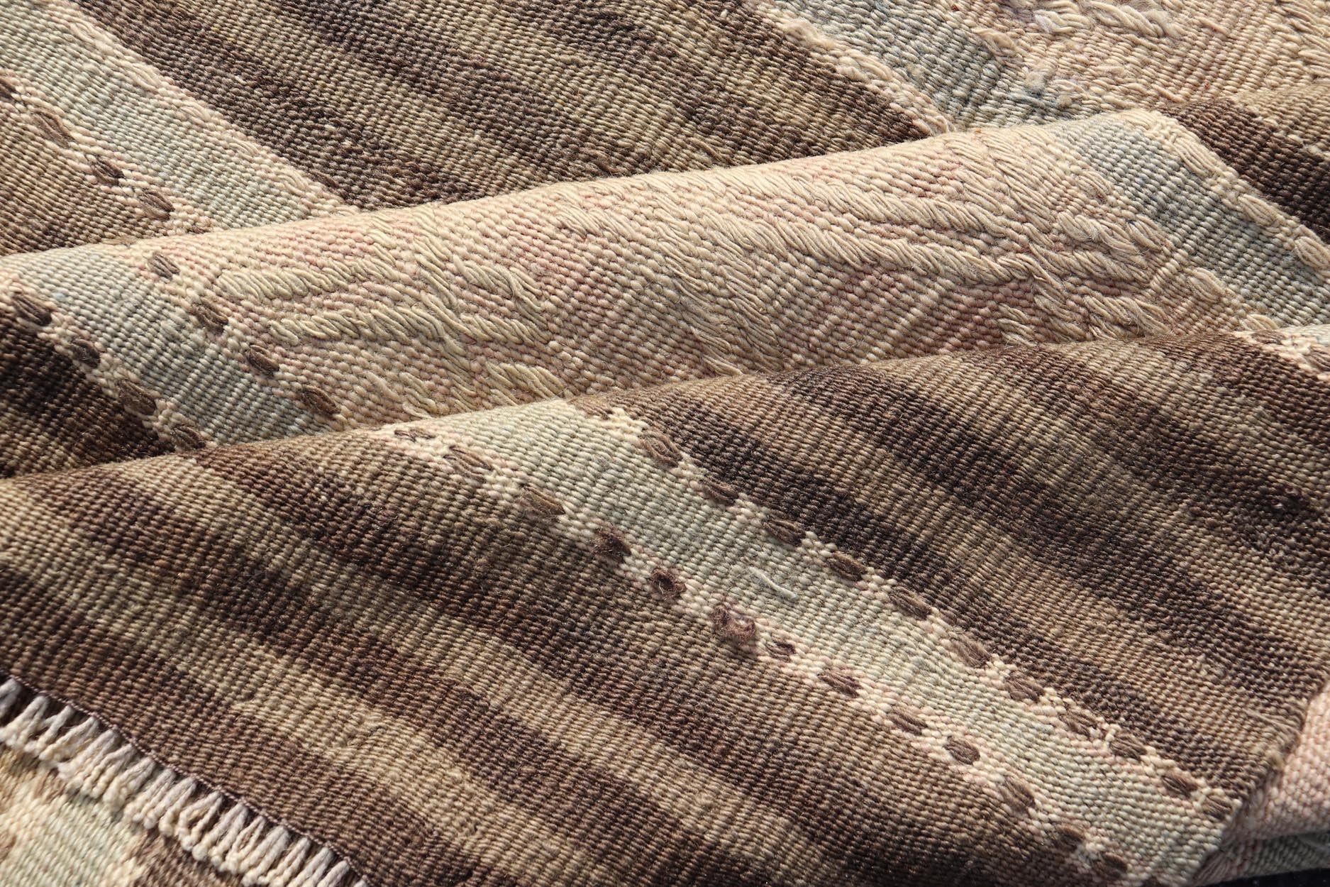 Measures: 4'6 x 6'1 Vintage Turkish Flat - Weave Striped Kilim in Taupe, Brown, and Light Blue. Keivan Woven Arts/ rug TU - NED - 5036, country of origin / type: Turkey / Kilim, circa 1960 This vintage flat - woven Kilim features a Minimalist design... - Keivan Woven ArtsTU - NED - 5036 - 22321Rug