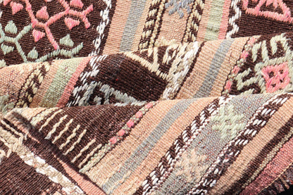 Striped Hand Woven Vintage Turkish small Kilim with Geometric Designs in Dark Brown. Keivan Woven Arts / rug TU - NED - 5037, country of origin / type: Turkey / Kilim, circa mid - 20th Century. Measures: 2'6 x 4'7 This flat - woven Kilim from Tu... - Keivan Woven ArtsTU - NED - 5037 - 22327Rug