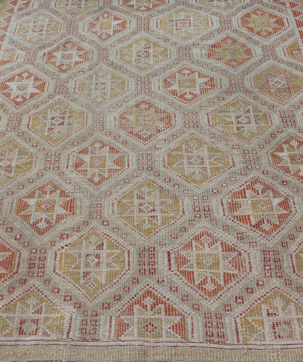 Measures: 6'1 x 8'5 Turkish Vintage Kilim with All - Over Geometric Diamond Design With Red & Orange. Keivan Woven Arts / rug TU - NED - 5041, country of origin / type: Turkey / Kilim, circa Mid - 20th Century. This geometric embroidered flat weave from... - Keivan Woven ArtsTU - NED - 5041 - 22926Rug