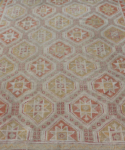 Measures: 6'1 x 8'5 Turkish Vintage Kilim with All - Over Geometric Diamond Design With Red & Orange. Keivan Woven Arts / rug TU - NED - 5041, country of origin / type: Turkey / Kilim, circa Mid - 20th Century. This geometric embroidered flat weave from... - Keivan Woven ArtsTU - NED - 5041 - 22926Rug