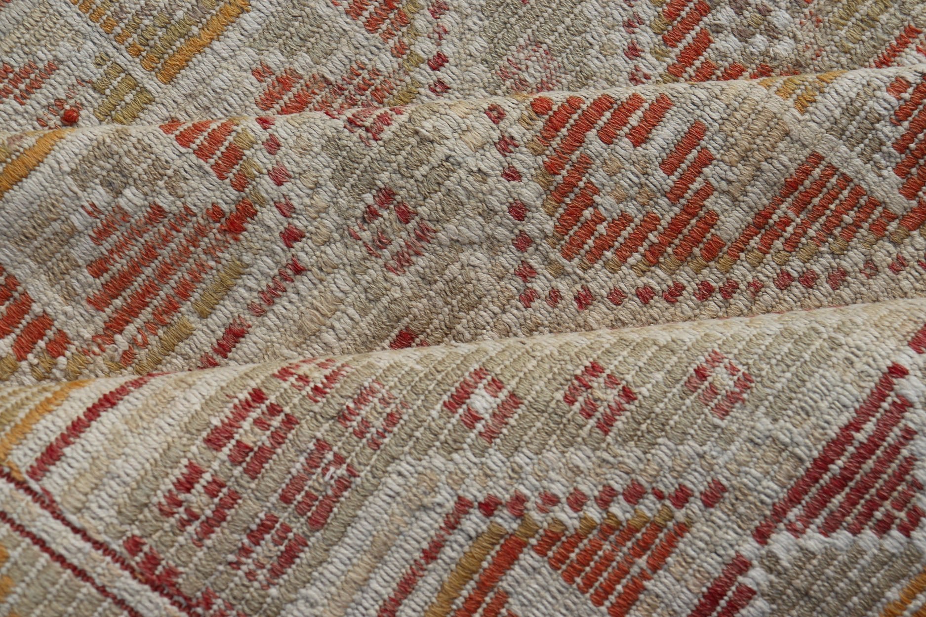 Measures: 6'1 x 8'5 Turkish Vintage Kilim with All - Over Geometric Diamond Design With Red & Orange. Keivan Woven Arts / rug TU - NED - 5041, country of origin / type: Turkey / Kilim, circa Mid - 20th Century. This geometric embroidered flat weave from... - Keivan Woven ArtsTU - NED - 5041 - 22926Rug