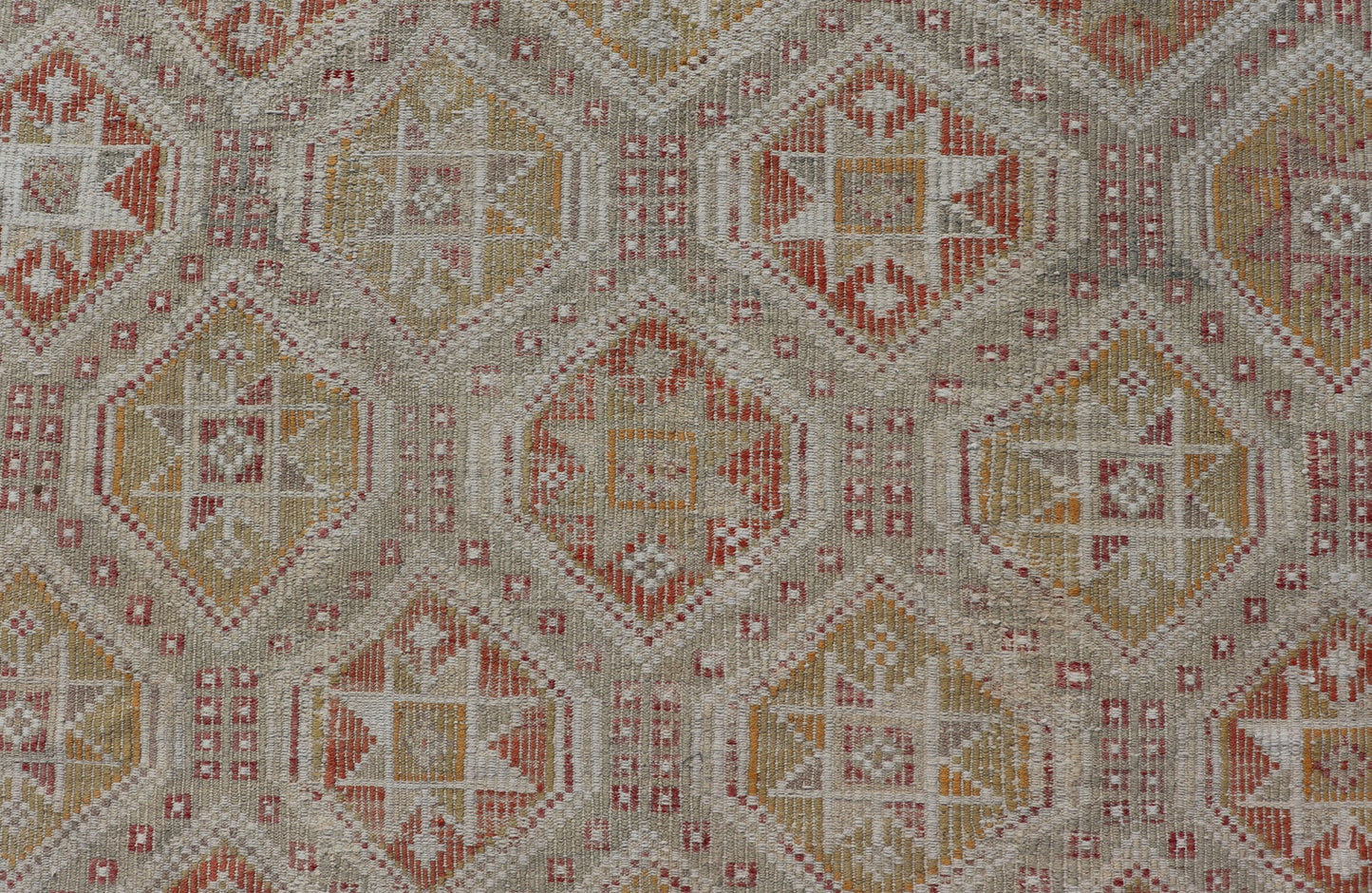 Measures: 6'1 x 8'5 Turkish Vintage Kilim with All - Over Geometric Diamond Design With Red & Orange. Keivan Woven Arts / rug TU - NED - 5041, country of origin / type: Turkey / Kilim, circa Mid - 20th Century. This geometric embroidered flat weave from... - Keivan Woven ArtsTU - NED - 5041 - 22926Rug