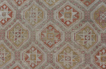 Measures: 6'1 x 8'5 Turkish Vintage Kilim with All - Over Geometric Diamond Design With Red & Orange. Keivan Woven Arts / rug TU - NED - 5041, country of origin / type: Turkey / Kilim, circa Mid - 20th Century. This geometric embroidered flat weave from... - Keivan Woven ArtsTU - NED - 5041 - 22926Rug