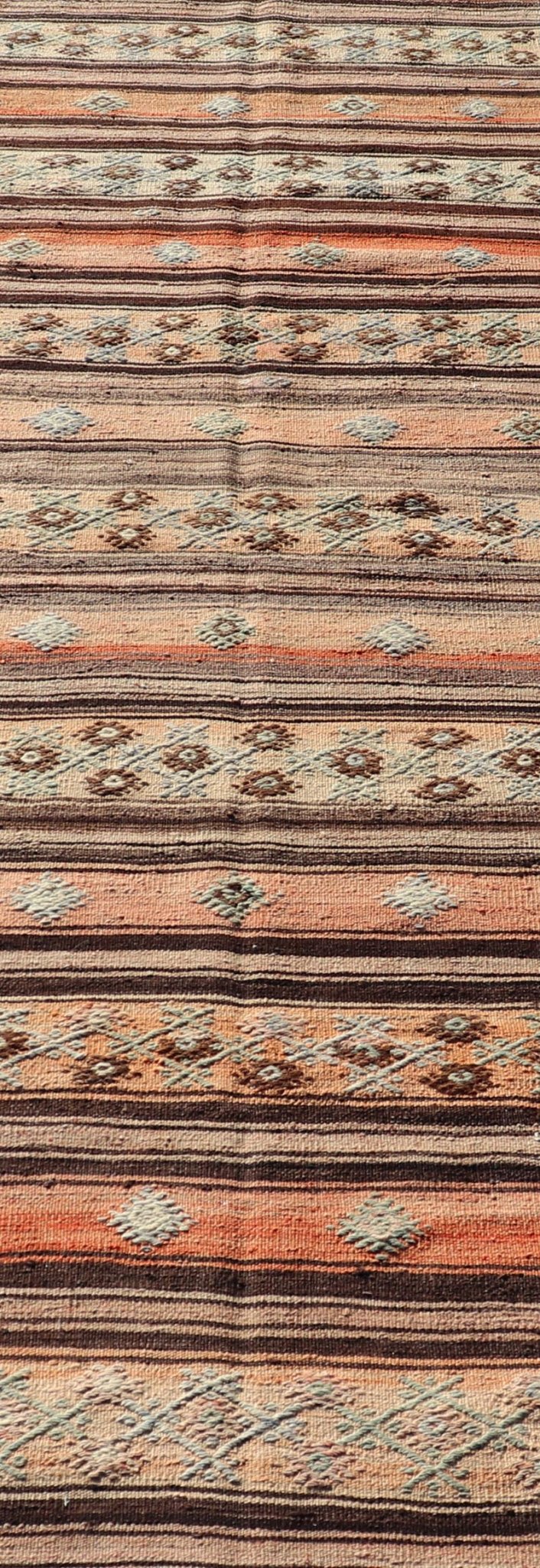 Colorful vintage Turkish Kilim runner with a stripe and modern design, minimalist stripe design Kilim runner from Turkey. Keivan Woven Arts / rug TU - NED - 5043, country of origin / type: Turkey / Kilim, circa 1950 Measures: 3'2 x 11'5 - Keivan Woven ArtsTU - NED - 5043 - 22351Rug