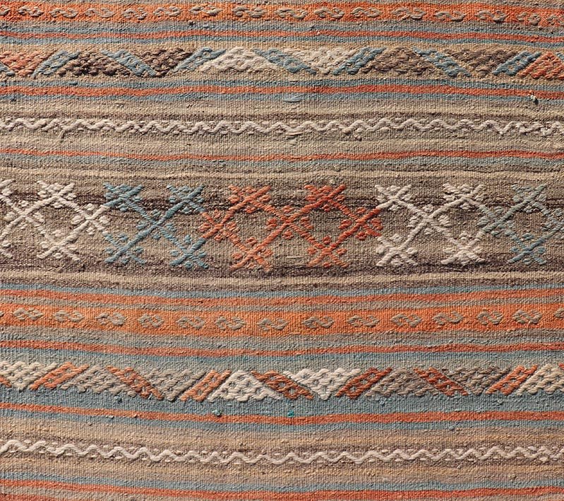Turkish Vintage Kilim Runner with Horizontal Stripes in Bright Tones. Turkish Vintage Kilim Runner. Kilim runners, flatweave runner, vintage kilim runner Measures: 2'10 x 9'8 Turkish Vintage Kilim runner with Horizontal Stripes a... - Keivan Woven ArtsTU - NED - 5044 - 22357Rug