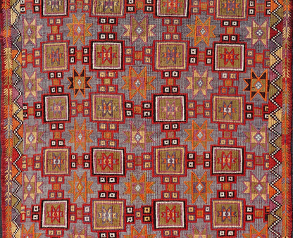 Measures: 6'5 x 9'0 This vintage Turkish Kilim rug is a striking representation of traditional Anatolian craftsmanship, featuring a complex array of geometric patterns that captivate and draw the eye. The rugs design is primarily composed of a sequ... - Keivan Woven ArtsTU - NED - 5084 - 27330Rug