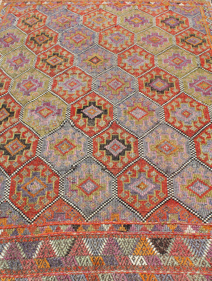 Colorful Vintage Turkish Flat - Weave Tribal Modern Kilim with Embroideries well suited for modern interiors as well as modern lofts, mountain homes or beach houses. Vintage Turkish flat - weave with Tribal and Modern design with embroideries in m... - Keivan Woven ArtsTU - NED - 551 - 6891Rug