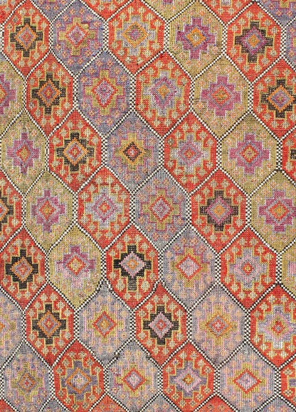 Colorful Vintage Turkish Flat - Weave Tribal Modern Kilim with Embroideries well suited for modern interiors as well as modern lofts, mountain homes or beach houses. Vintage Turkish flat - weave with Tribal and Modern design with embroideries in m... - Keivan Woven ArtsTU - NED - 551 - 6891Rug