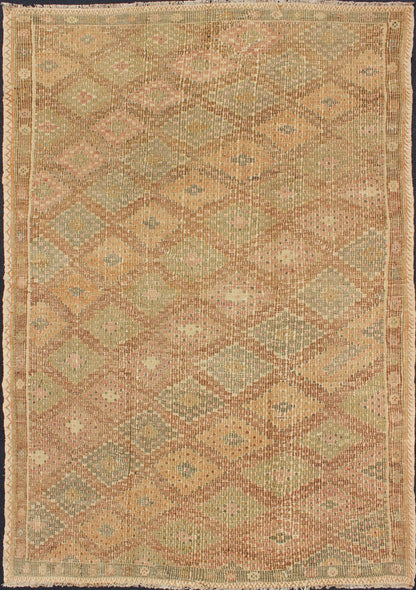 Natural - toned flat - wovenEmbroidered flatweave Kilim rug from Turkey, rug tu - ned - 556, country of origin / type: Turkey / Kilim, circa 1950 This flat - woven rug is characterized by its repeating pattern of diamonds, rendered in earth - tones with neu... - Keivan Woven ArtsTU - NED - 556 - 6953Rug