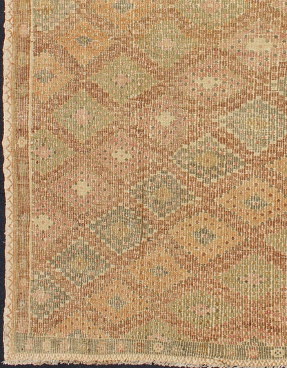 Natural - toned flat - wovenEmbroidered flatweave Kilim rug from Turkey, rug tu - ned - 556, country of origin / type: Turkey / Kilim, circa 1950 This flat - woven rug is characterized by its repeating pattern of diamonds, rendered in earth - tones with neu... - Keivan Woven ArtsTU - NED - 556 - 6953Rug