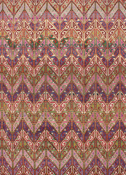 Colorful Vintage Turkish Embroidered Flat - Weave With All - Over Tribal Design well suited for a modern setting or modern interiors as well as mountain houses. Tribal vintage Embroidered Flat - Weave in Modern design. Vintage Turkish flat - weave Tr... - Keivan Woven ArtsTU - NED - 566 - 6899Rug