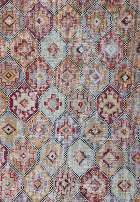 Colorful Vintage Kilim Embroidered Jajeem with Design in Green, Blue, and Cream. Measures: 5'10 x 9'4. Multicolored Flat - Woven Kilim Rug from Turkey with All - Over Design, Keivan Woven Arts / rug TU - NED - 567, country of origin / type: Turk... - Keivan Woven ArtsTU - NED - 567 - 6903Rug