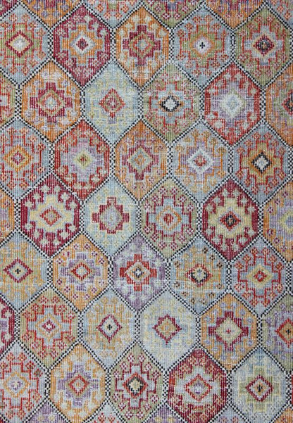 Colorful Vintage Kilim Embroidered Jajeem with Design in Green, Blue, and Cream. Measures: 5'10 x 9'4. Multicolored Flat - Woven Kilim Rug from Turkey with All - Over Design, Keivan Woven Arts / rug TU - NED - 567, country of origin / type: Turk... - Keivan Woven ArtsTU - NED - 567 - 6903Rug