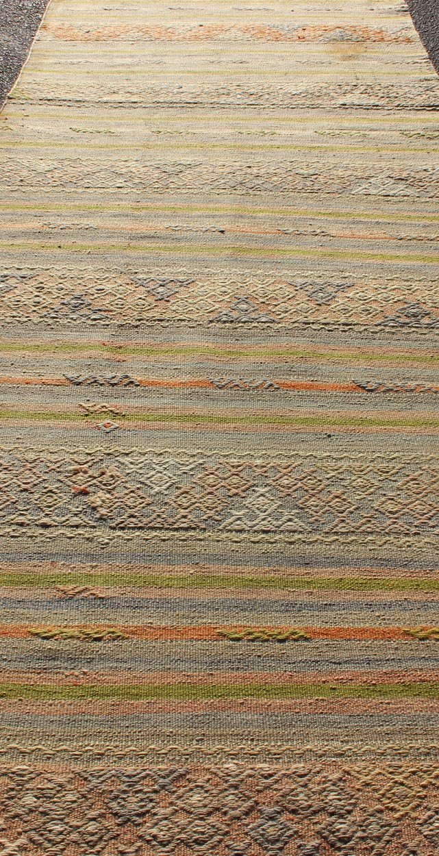 Vintage Turkish Kilim Runner with a Stripe and Modern Design Vintage Turkish Kilim runner with a stripe and modern design, Minimalist stripe design Kilim runner from Turkey, Keivan Woven Arts / rug TU - NED - 600, country of origin / type: Turkey / ... - Keivan Woven ArtsTU - NED - 600 - 12431Rug