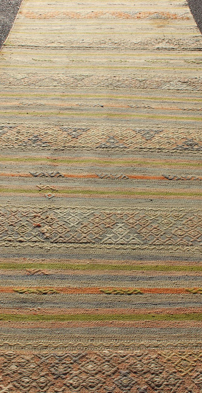 Vintage Turkish Kilim Runner with a Stripe and Modern Design Vintage Turkish Kilim runner with a stripe and modern design, Minimalist stripe design Kilim runner from Turkey, Keivan Woven Arts / rug TU - NED - 600, country of origin / type: Turkey / ... - Keivan Woven ArtsTU - NED - 600 - 12431Rug