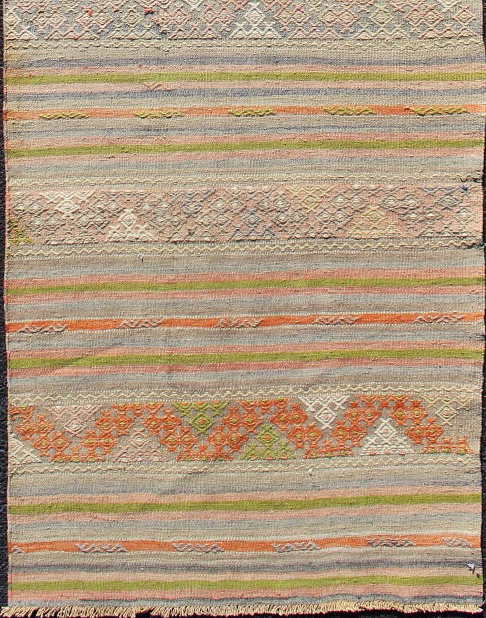 Vintage Turkish Kilim Runner with a Stripe and Modern Design Vintage Turkish Kilim runner with a stripe and modern design, Minimalist stripe design Kilim runner from Turkey, Keivan Woven Arts / rug TU - NED - 600, country of origin / type: Turkey / ... - Keivan Woven ArtsTU - NED - 600 - 12431Rug