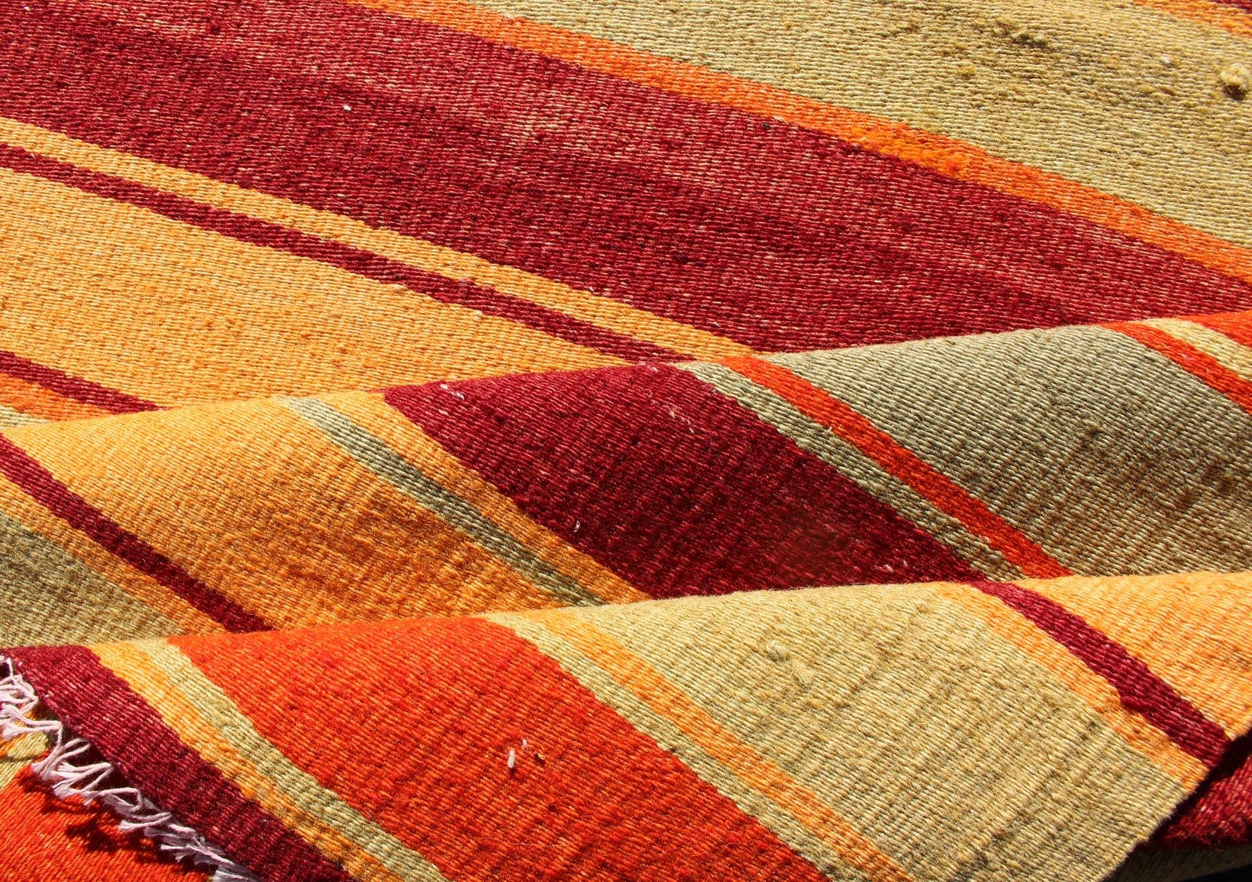 Bright & Colorful Vintage Turkish Kilim in Red, Green, Yellow, and Orange Keivan Woven Arts - Turkish Kilim runner with stripes in red, green, yellow, orange, rug TU - NED - 607, country of origin / type: Turkey / Kilim, circa mid - 20th century Woven d... - Keivan Woven ArtsTU - NED - 607 - 12457Rug