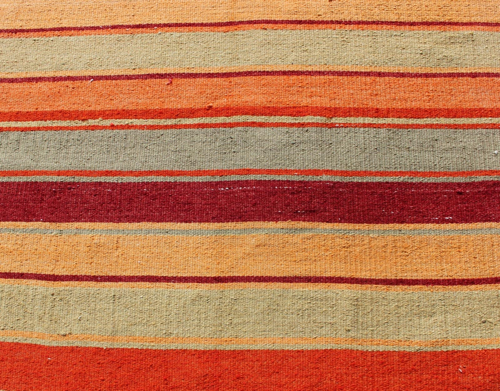 Bright & Colorful Vintage Turkish Kilim in Red, Green, Yellow, and Orange Keivan Woven Arts - Turkish Kilim runner with stripes in red, green, yellow, orange, rug TU - NED - 607, country of origin / type: Turkey / Kilim, circa mid - 20th century Woven d... - Keivan Woven ArtsTU - NED - 607 - 12457Rug