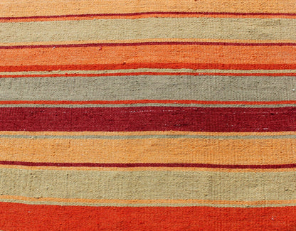 Bright & Colorful Vintage Turkish Kilim in Red, Green, Yellow, and Orange Keivan Woven Arts - Turkish Kilim runner with stripes in red, green, yellow, orange, rug TU - NED - 607, country of origin / type: Turkey / Kilim, circa mid - 20th century Woven d... - Keivan Woven ArtsTU - NED - 607 - 12457Rug