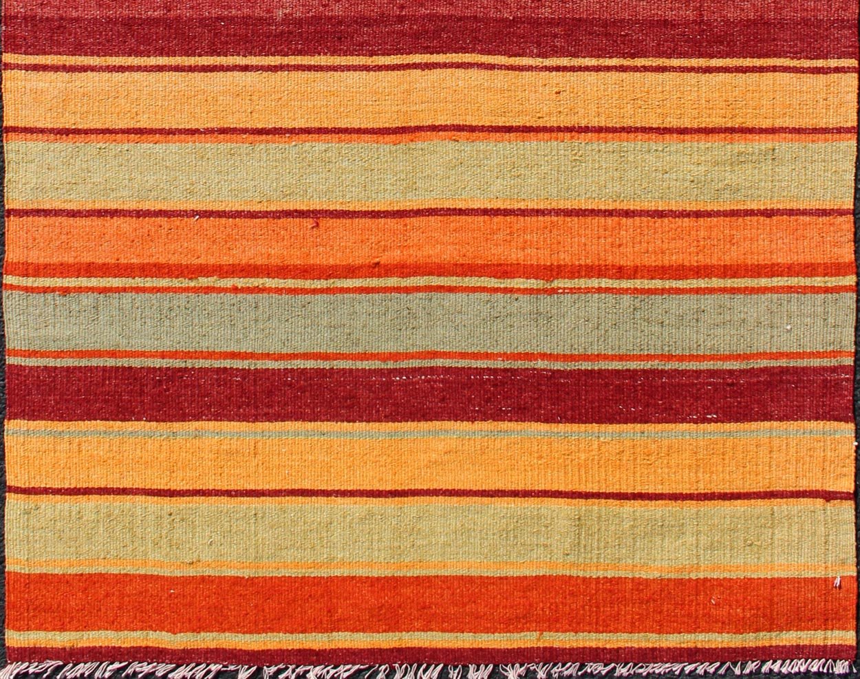 Bright & Colorful Vintage Turkish Kilim in Red, Green, Yellow, and Orange Keivan Woven Arts - Turkish Kilim runner with stripes in red, green, yellow, orange, rug TU - NED - 607, country of origin / type: Turkey / Kilim, circa mid - 20th century Woven d... - Keivan Woven ArtsTU - NED - 607 - 12457Rug