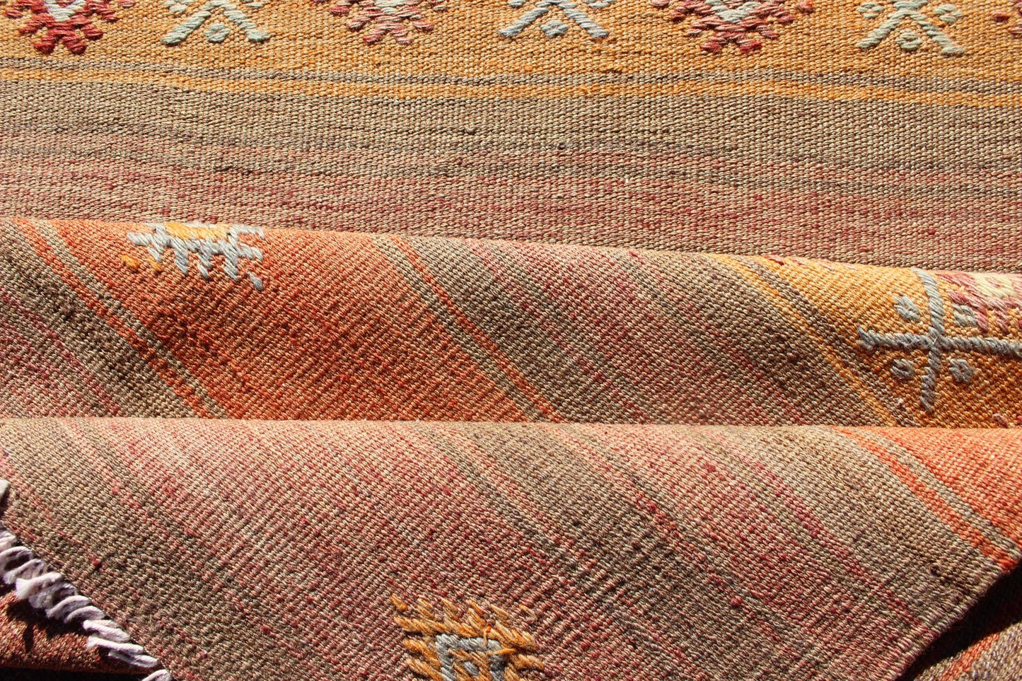 Vintage Hand Woven Turkish Kilim Colorful Stripe Runner With Tribal Motifs Colorful Vintage Turkish Kilim runner with a stripe and modern design, Minimalist stripe design Kilim runner from Turkey, Keivan Woven Arts; rug TU - NED - 630, country of or... - Keivan Woven ArtsTU - NED - 630 - 12505Rug