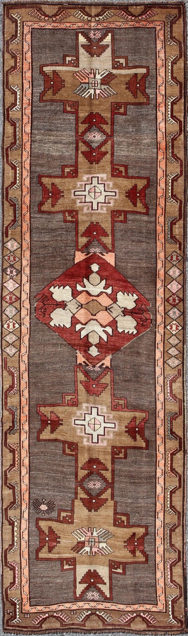 Vintage Turkish Carpet with Vertical Cross Shapes and Geometric Elements Vintage Turkish Carpet with Vertical Cross Shapes and Geometric Elements rug/tu - sim - 25 origin/ turkey kwarugs This vintage Turkish rug features a unique blend of col... - Keivan Woven ArtsTU - SIM - 25 - 3910Rug