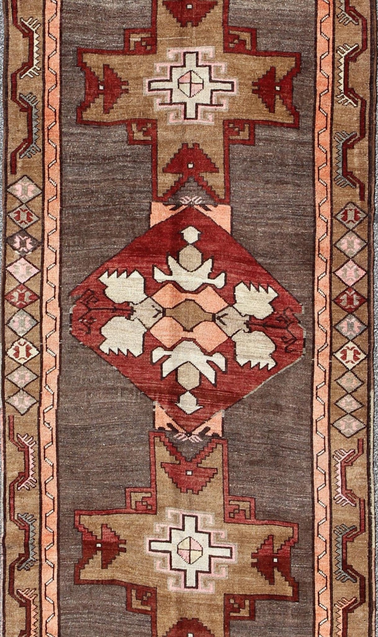 Vintage Turkish Carpet with Vertical Cross Shapes and Geometric Elements Vintage Turkish Carpet with Vertical Cross Shapes and Geometric Elements rug/tu - sim - 25 origin/ turkey kwarugs This vintage Turkish rug features a unique blend of col... - Keivan Woven ArtsTU - SIM - 25 - 3910Rug