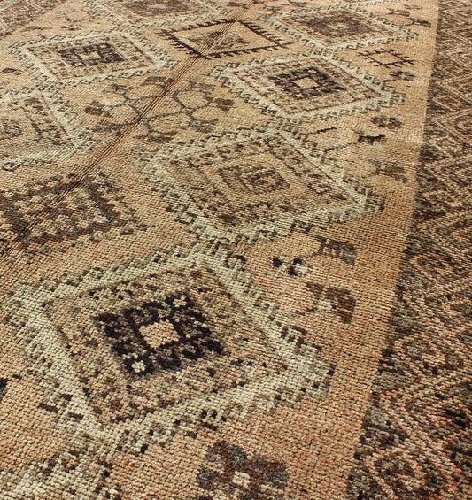 Vintage Tribal Turkish wide runner with Repeating Diamond & Geometric Motifs,Tribal Turkish Oushak Gallery Rug, Vintage tribal rug, Moroccan rug, vintage Moroccan Vintage Oushak Rug from Turkey in with Tribal and Diamond Motifs, rug TU - SIM - 26, count... - Keivan Woven ArtsTU - SIM - 26 - 3918Rug