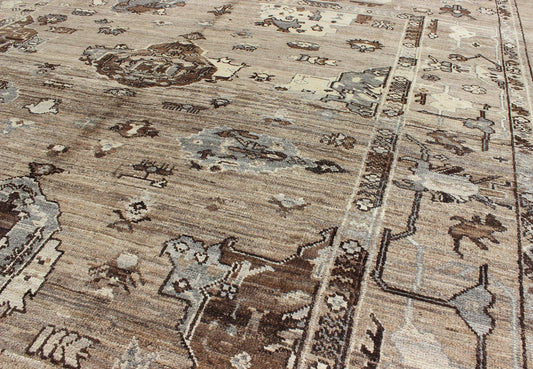 Turkish Oushak Rug in All - Over Design in Natural Wool Colors of Brown's to Cream All - Over natural wool Turkish Oushak, Keivan Woven Arts / rug/ TU - SOY - 22, country of origin / type: Turkey / Oushak, circa late - 20th Century. This unique Tur... - Keivan Woven ArtsTU - SOY - 22 - 3936Rug
