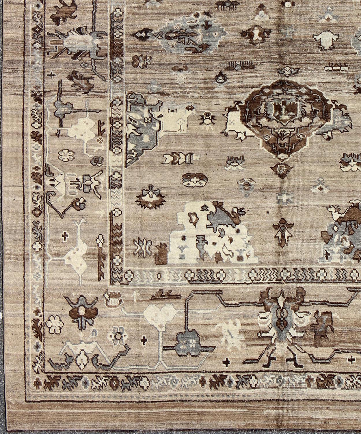 Turkish Oushak Rug in All - Over Design in Natural Wool Colors of Brown's to Cream All - Over natural wool Turkish Oushak, Keivan Woven Arts / rug/ TU - SOY - 22, country of origin / type: Turkey / Oushak, circa late - 20th Century. This unique Tur... - Keivan Woven ArtsTU - SOY - 22 - 3936Rug