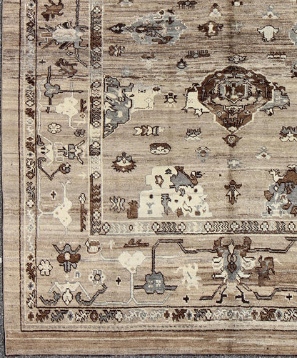 Turkish Oushak Rug in All - Over Design in Natural Wool Colors of Brown's to Cream All - Over natural wool Turkish Oushak, Keivan Woven Arts / rug/ TU - SOY - 22, country of origin / type: Turkey / Oushak, circa late - 20th Century. This unique Tur... - Keivan Woven ArtsTU - SOY - 22 - 3936Rug