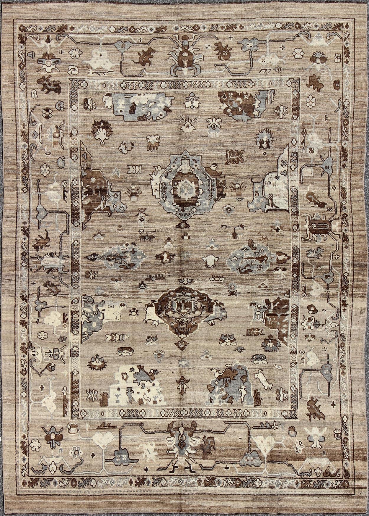 Turkish Oushak Rug in All - Over Design in Natural Wool Colors of Brown's to Cream All - Over natural wool Turkish Oushak, Keivan Woven Arts / rug/ TU - SOY - 22, country of origin / type: Turkey / Oushak, circa late - 20th Century. This unique Tur... - Keivan Woven ArtsTU - SOY - 22 - 3936Rug
