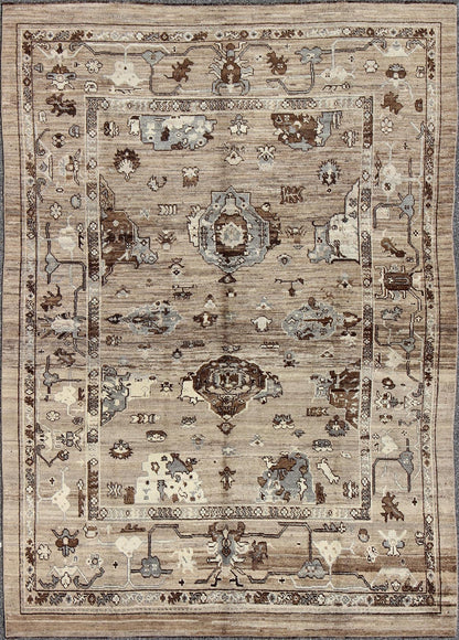 Turkish Oushak Rug in All - Over Design in Natural Wool Colors of Brown's to Cream All - Over natural wool Turkish Oushak, Keivan Woven Arts / rug/ TU - SOY - 22, country of origin / type: Turkey / Oushak, circa late - 20th Century. This unique Tur... - Keivan Woven ArtsTU - SOY - 22 - 3936Rug