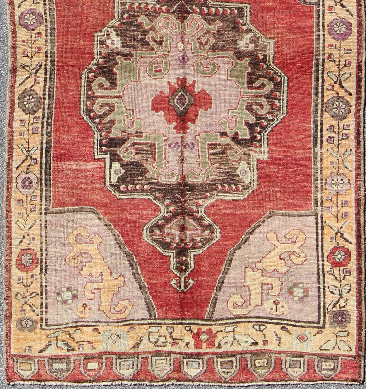Gallery Vintage Oushak Carpet with Lustroud Wool and Three Central Medallions Vintage Oushak Carpet with Three Central Medallions rug/tu - trs - 104 origin/turkey This beautiful vintage Oushak runner from mid - 20th Century Turkey features ... - Keivan Woven ArtsTU - TRS - 104 - 2820Rug