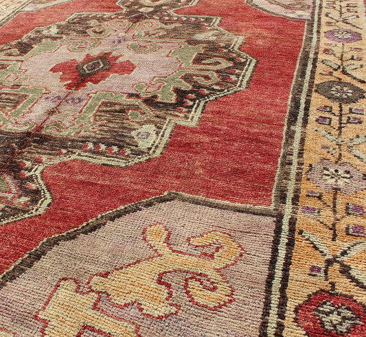 Gallery Vintage Oushak Carpet with Lustroud Wool and Three Central Medallions Vintage Oushak Carpet with Three Central Medallions rug/tu - trs - 104 origin/turkey This beautiful vintage Oushak runner from mid - 20th Century Turkey features ... - Keivan Woven ArtsTU - TRS - 104 - 2820Rug